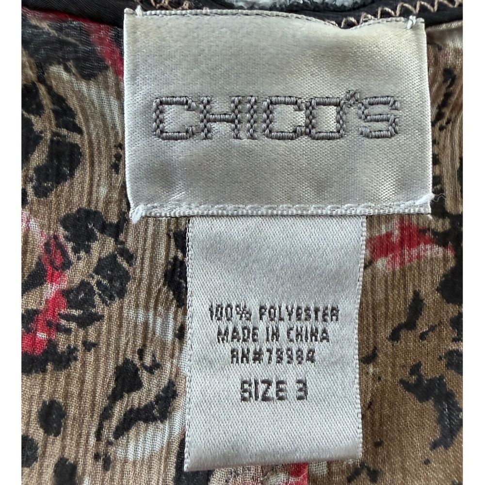 Chicos Red Black Paisley Floral Tie Front Sheer Cardigan Top Size 3 XL Office - Picture 4 of 7